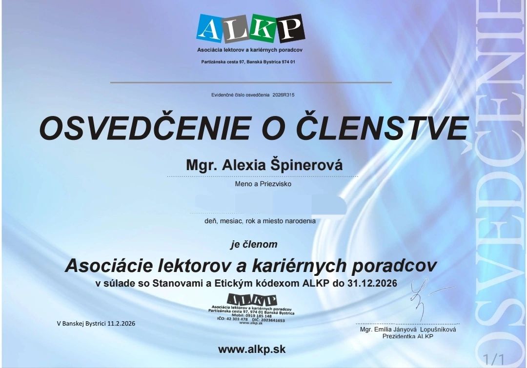Osvedčenie o absolvovaní akreditovaného programu kariérneho koučingu